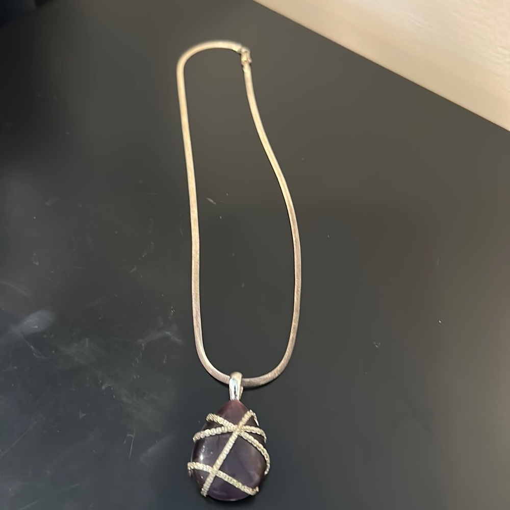 16" Sterling silver necklace with purple gem